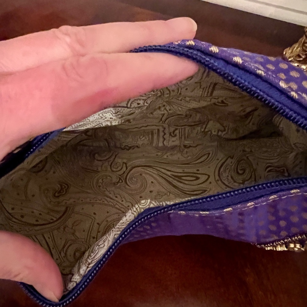 NWOT Royal Blue & Gold Beaded Fortune Cookie Purse Bag Handbag - Picture 6 of 6